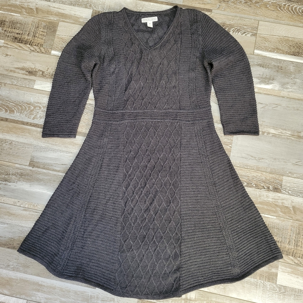 Dana Buchman Charcoal Ribbed Diamond Knit Sweater Dress Size Medium - Picture 2 of 8
